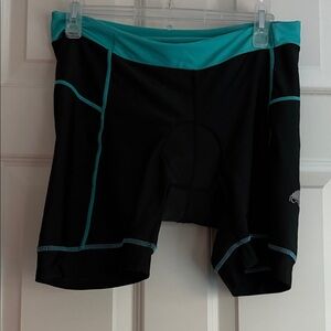 Womens’ Padded Black and Teal Bike Shorts by ICREAT (XL)
